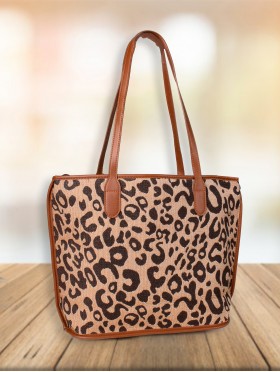 Leopard Print Tote Bag With Faux Leather Accents
